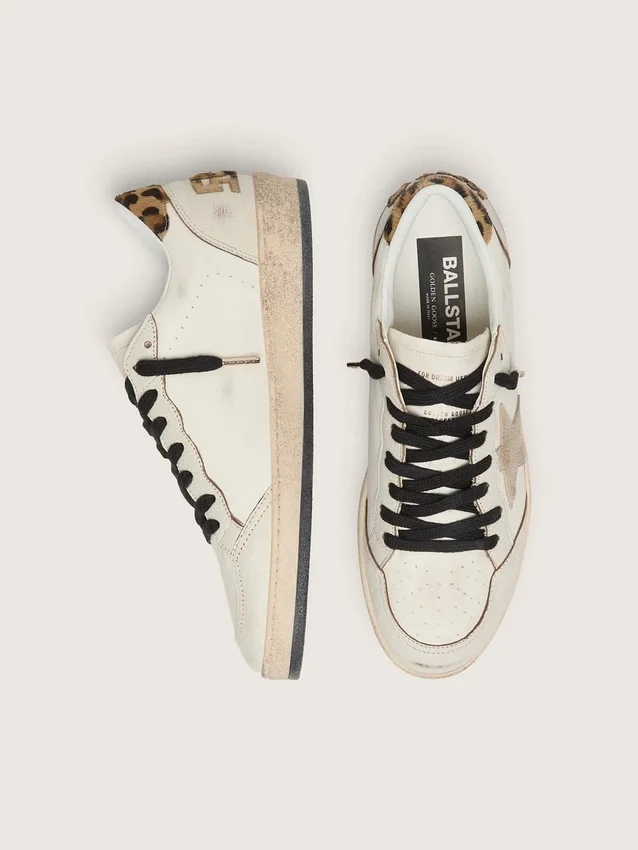 Damen-Sneaker „Ball Star Wishes“ mit Stern aus Wildleder und Fersenlasche aus Ponyfell mit Leopardenmuster