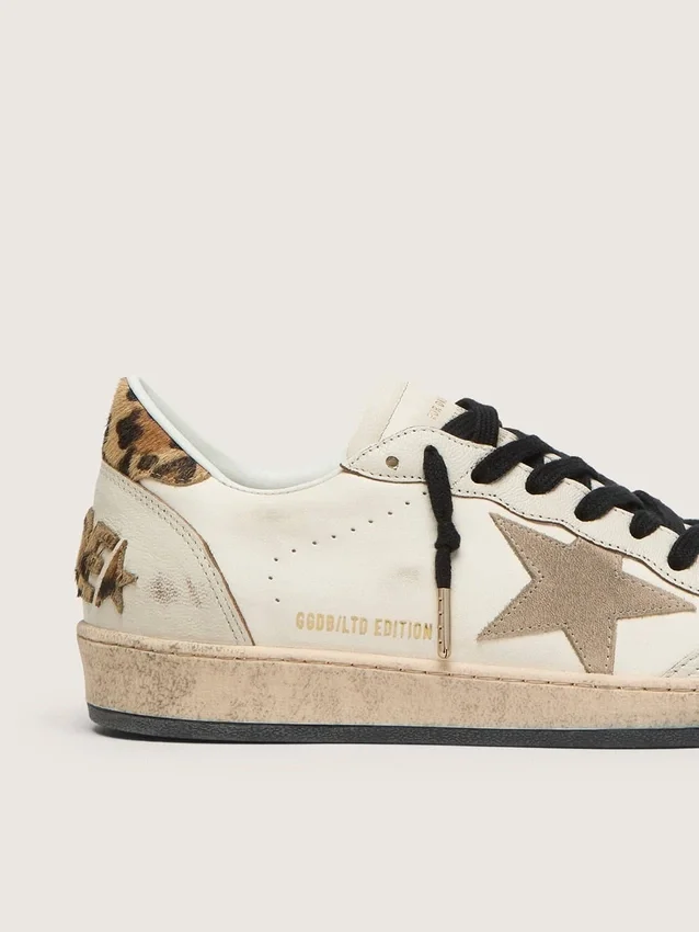 Damen-Sneaker „Ball Star Wishes“ mit Stern aus Wildleder und Fersenlasche aus Ponyfell mit Leopardenmuster