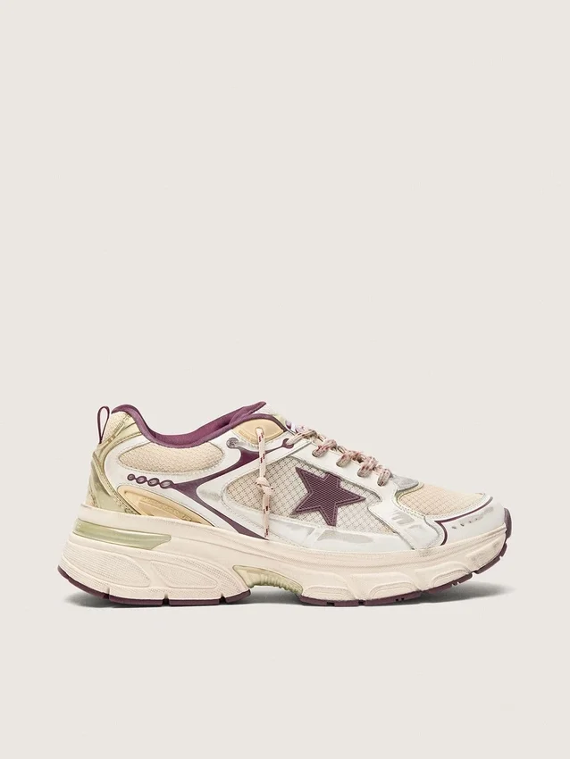 Herren-Sneaker „Lightstar CNY“ aus weißem Mesh und Leder mit weinrotem TPU-Stern