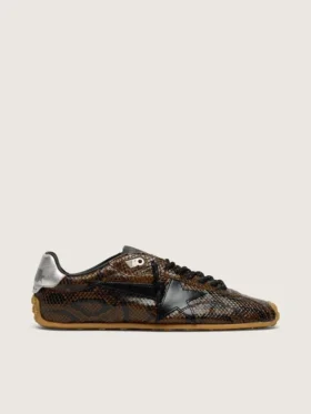 Herren-Sneaker „Marathon Speed“ aus Leder mit braunem Schlangenprint, schwarzem Stern und silberner Fersenlasche aus Leder