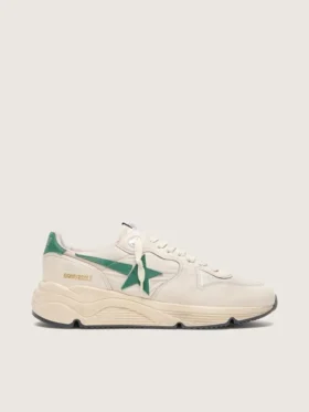 Herren-Sneaker „Running Sole“ aus cremefarbenem Nylon und Leder mit grünem Lederstern