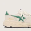 Herren-Sneaker „Running Sole“ aus cremefarbenem Nylon und Leder mit grünem Lederstern