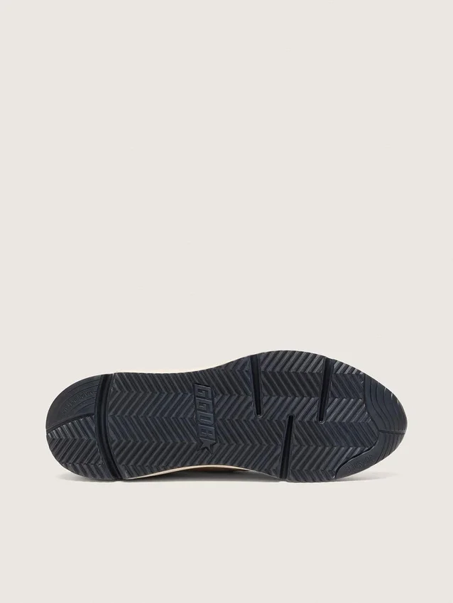 Herren-Sneaker „Running Sole“ aus cremefarbenem Nylon und Leder mit grünem Lederstern