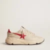 Herren-Sneaker „Running Sole“ aus grauem „Morn“-Nappaleder mit rotem Nappaleder-Stern und Fersenlasche