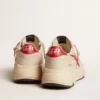 Herren-Sneaker „Running Sole“ aus grauem „Morn“-Nappaleder mit rotem Nappaleder-Stern und Fersenlasche