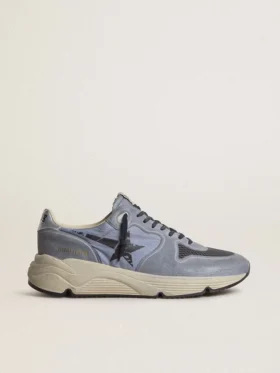 Herren-Sneaker „Running Sole“ aus hellblauem Nylon und Nubukleder mit schwarzem Stern