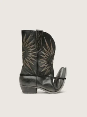 Herren-Stiefel „Wish Star“ aus schwarzem Leder mit silbernem Stern