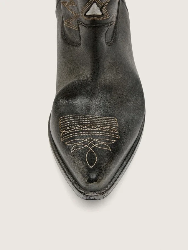 Herren-Stiefel „Wish Star“ aus schwarzem Leder mit silbernem Stern