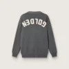 Herren-Strickjacke aus melierter grauer Baumwolle mit Logo auf der Rückseite