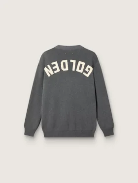Herren-Strickjacke aus melierter grauer Baumwolle mit Logo auf der Rückseite