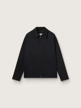 Herrenjacke mit Reißverschluss aus schwarzem Wollgabardine