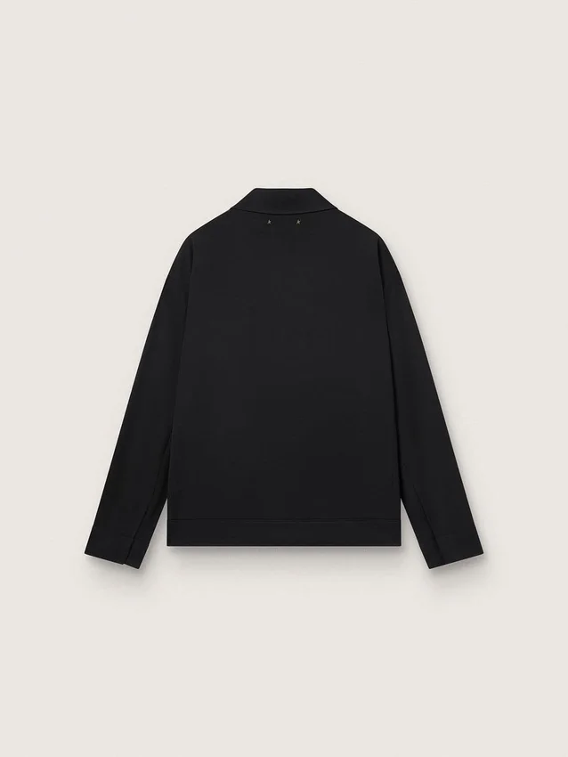 Herrenjacke mit Reißverschluss aus schwarzem Wollgabardine