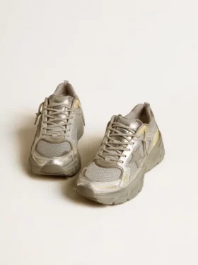Herrenmodell „Lightstar“ aus Metallic-Leder und silbernem Mesh mit grauem Stern