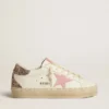 Hi Star aus weißem Leder mit rosa Wildlederstern und rosa Glitzer-Fersenlasche
