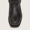 Hohe Damen-Biker-Stiefel aus schwarzem Leder mit Riemen und silberfarbener Schnalle