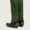 Hohe „Wish Star“-Damenstiefel aus schwarzem Leder mit grünem Lederschaft und weißer Stickerei
