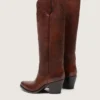 Hohe „Wish Star“-Stiefel für Damen aus braunem Leder mit Blumenstickerei