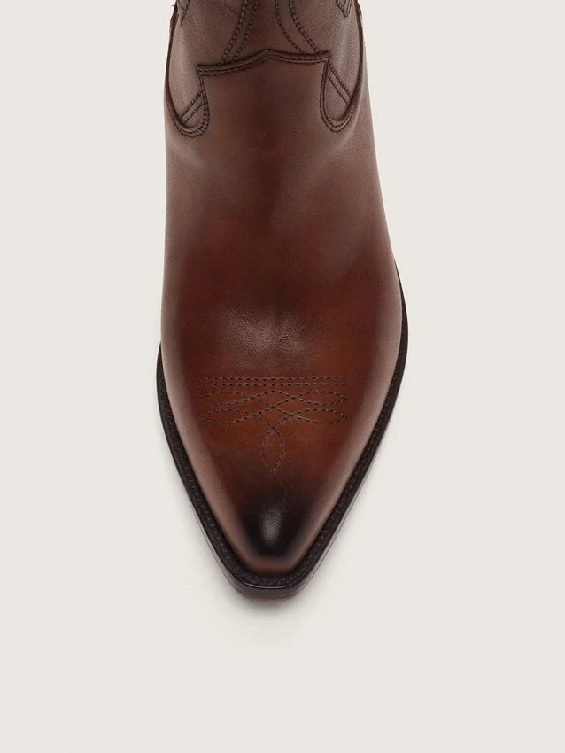 Hohe „Wish Star“-Stiefel für Damen aus braunem Leder mit Blumenstickerei