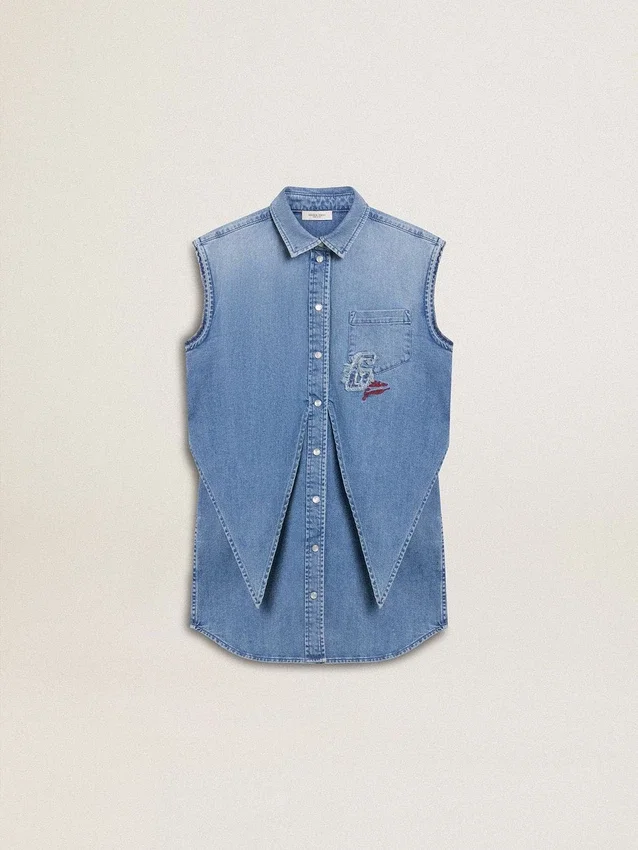Jeanskleid für Mädchen mit Knoten vorne und Stickerei