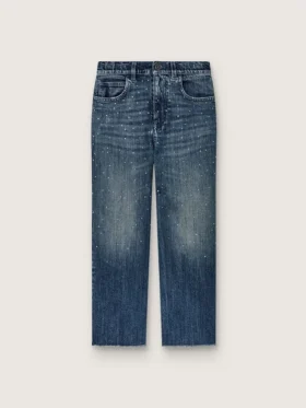 „Journey“-Bootcut-Jeans für Mädchen aus blauem Denim mit Strasssteinen im Farbverlauf