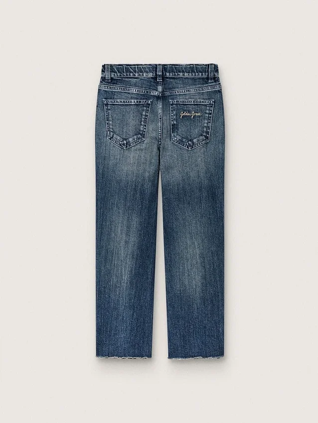 „Journey“-Bootcut-Jeans für Mädchen aus blauem Denim mit Strasssteinen im Farbverlauf