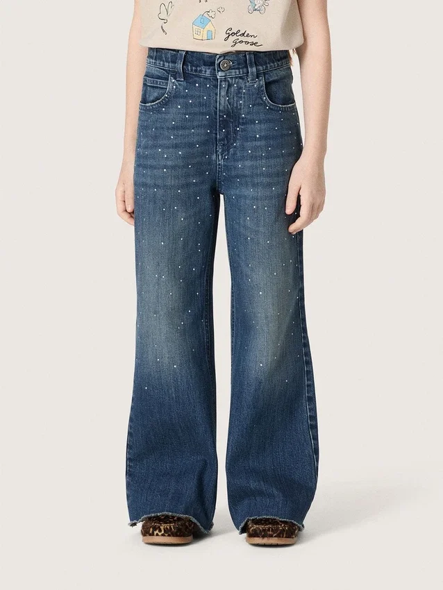 „Journey“-Bootcut-Jeans für Mädchen aus blauem Denim mit Strasssteinen im Farbverlauf