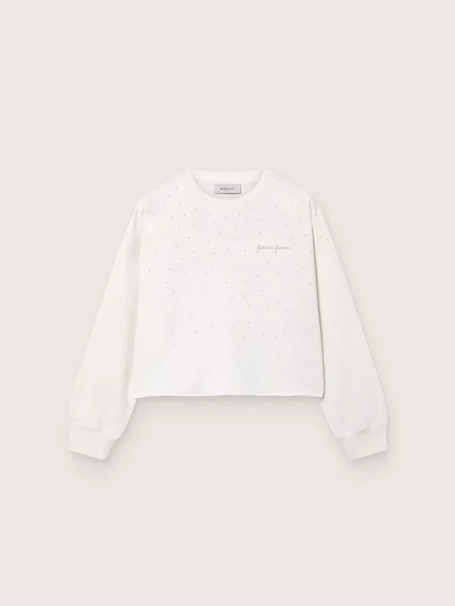 „Journey“-Mädchen-Sweatshirt aus weißer Baumwolle mit Kristallen und Logo