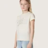 „Journey“-Mädchen-T-Shirt aus weißem Baumwolljersey mit silbernen Nieten