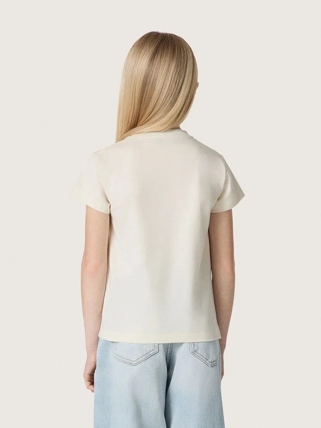 „Journey“-Mädchen-T-Shirt aus weißem Baumwolljersey mit silbernen Nieten