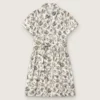 Journey-Mädchenkleid aus weißem Baumwoll-Canvas mit grünem Blumenprint