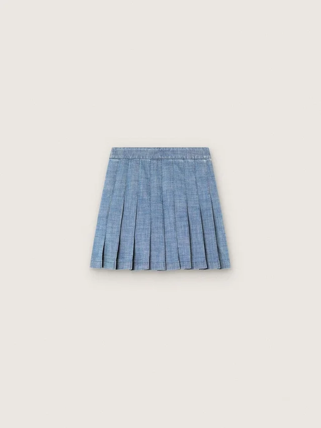 Journey-Minirock für Mädchen aus hellblauem Baumwoll-Chambray mit gesticktem Logo