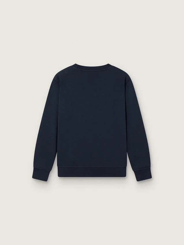 „Journey“-Sweatshirt mit Rundhalsausschnitt für Jungen aus marineblauer Baumwolle mit Maskottchen-Aufdruck