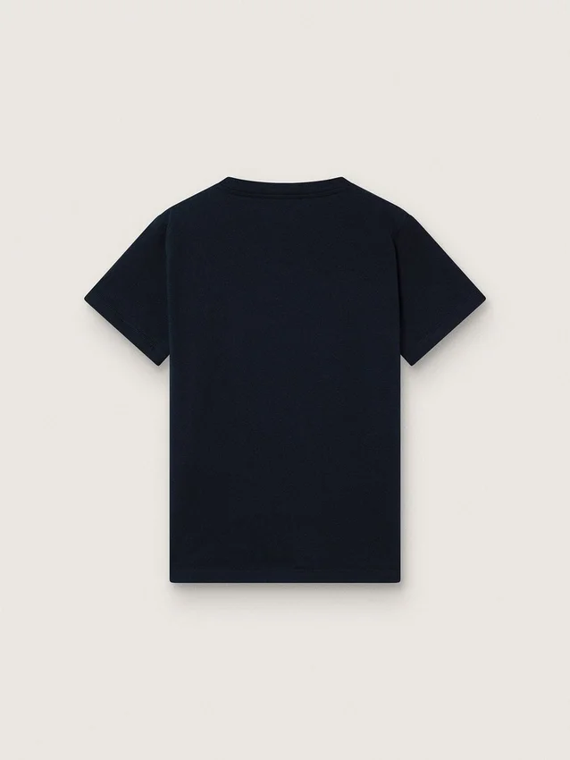 „Journey“-T-Shirt für Jungen aus blauem Baumwolljersey mit digitalem Maskottchen-Print