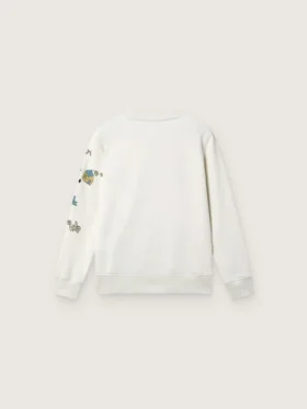 Journey Unisex-Sweatshirt aus weißer Baumwollmischung mit Doodle-Print