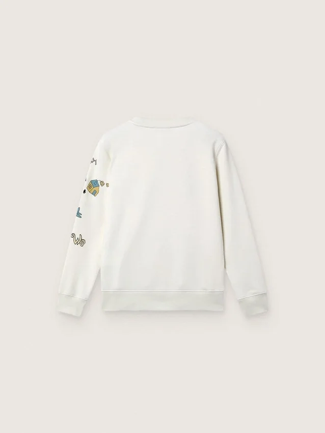Journey Unisex-Sweatshirt aus weißer Baumwollmischung mit Doodle-Print