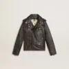 Jungen-Bikerjacke aus Leder im Used-Look