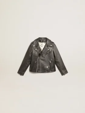 Jungen-Bikerjacke aus Leder im Used-Look