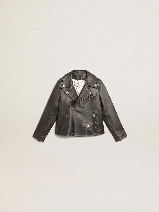 Jungen-Bikerjacke aus Leder im Used-Look