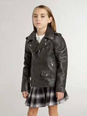 Jungen-Bikerjacke aus Leder im Used-Look