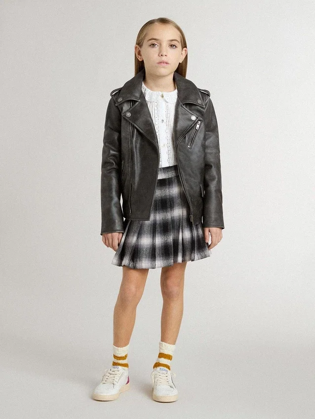 Jungen-Bikerjacke aus Leder im Used-Look