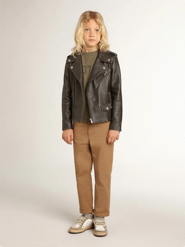 Jungen-Bikerjacke aus Leder im Used-Look