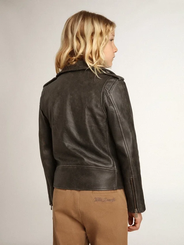 Jungen-Bikerjacke aus Leder im Used-Look