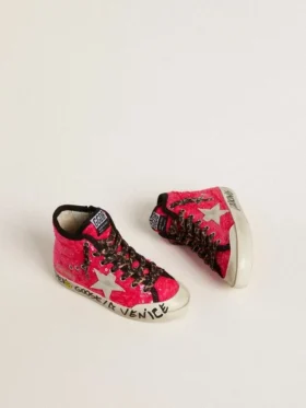 Junior Francy mit Pailletten, eisgrauem Wildlederstern und Schnürsenkeln mit Animal-Print