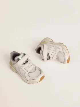 Junior Lightstar aus weißem Leder und Mesh mit weißem Lederstern