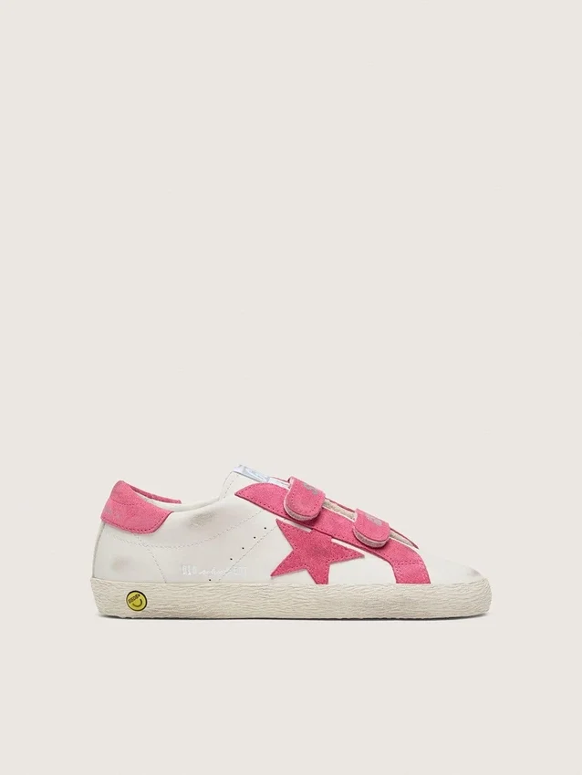 „Young Old School“ aus cremefarbenem Leder mit rosa Stern und Einsätzen aus Wildleder