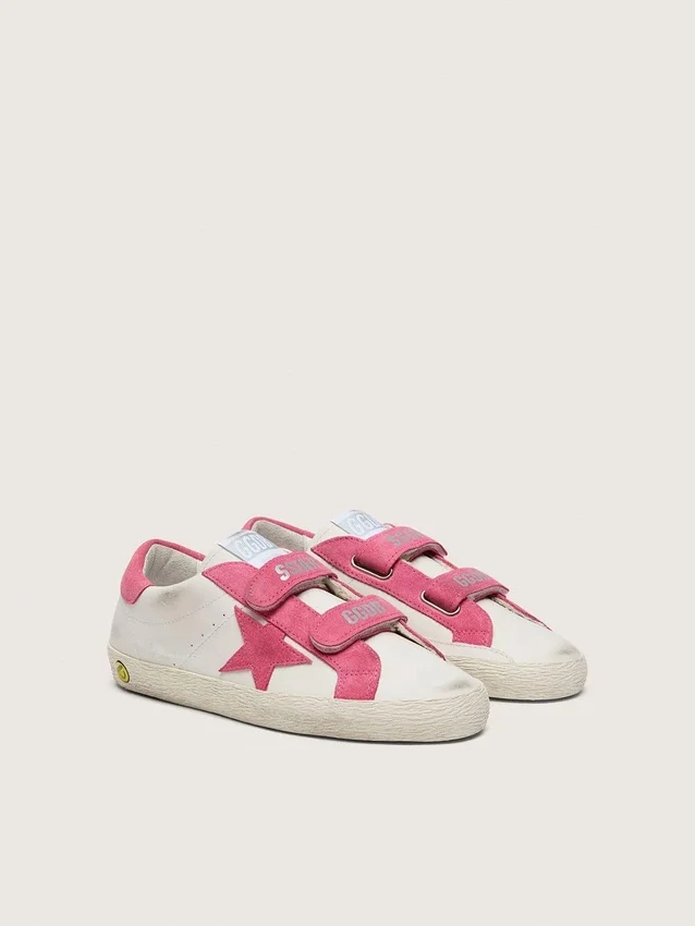 „Young Old School“ aus cremefarbenem Leder mit rosa Stern und Einsätzen aus Wildleder