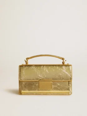 Kleine Venezia-Tasche aus goldfarbenem Metallic-Leder mit goldenen Details