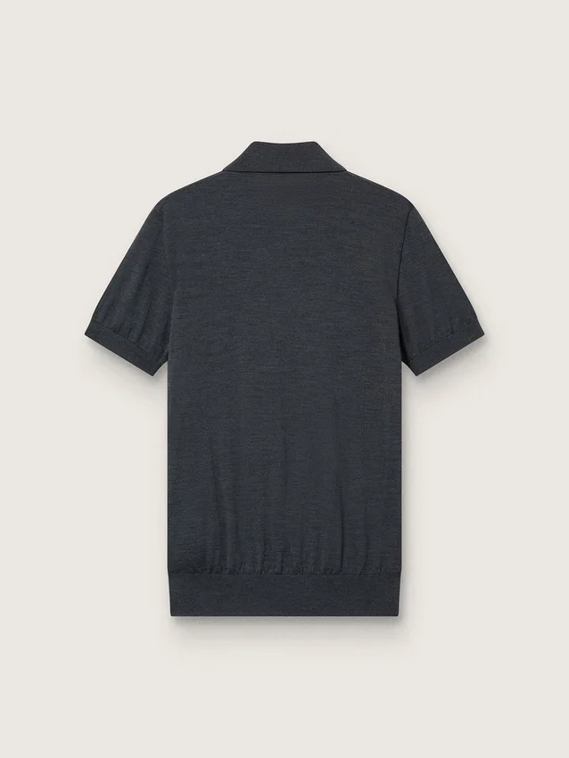 Kurzärmeliges Herren-Poloshirt aus grauer Merinowolle