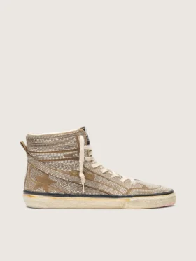 LAB-Sneaker für Damen im Slide-Stil aus tabakfarbenem Wildleder mit Kristallen und einem Stern aus tabakfarbenem Wildleder