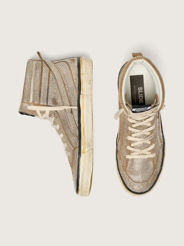 LAB-Sneaker für Damen im Slide-Stil aus tabakfarbenem Wildleder mit Kristallen und einem Stern aus tabakfarbenem Wildleder